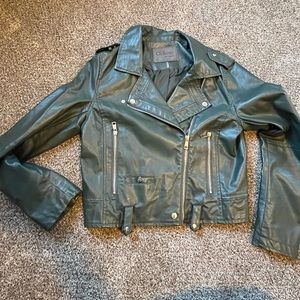 Faux leather moto jacket size Large forest green